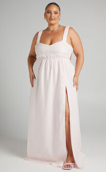Amalie The Label - Lucia Linen Elasticated Strap Backless Maxi Dress in Off White