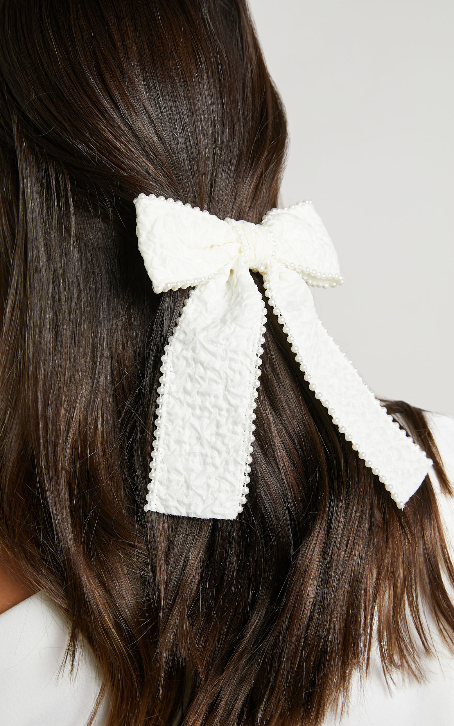 Isla Pearl Textured Hair Bow in Cream - NoSize, CRE1, super-hi-res image number null