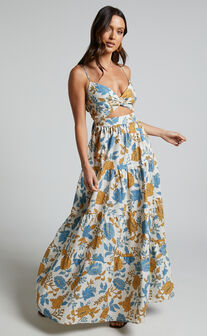 Amalie The Label - Emerita Twist Front Tie Up Back Maxi Dress in Valencia Floral