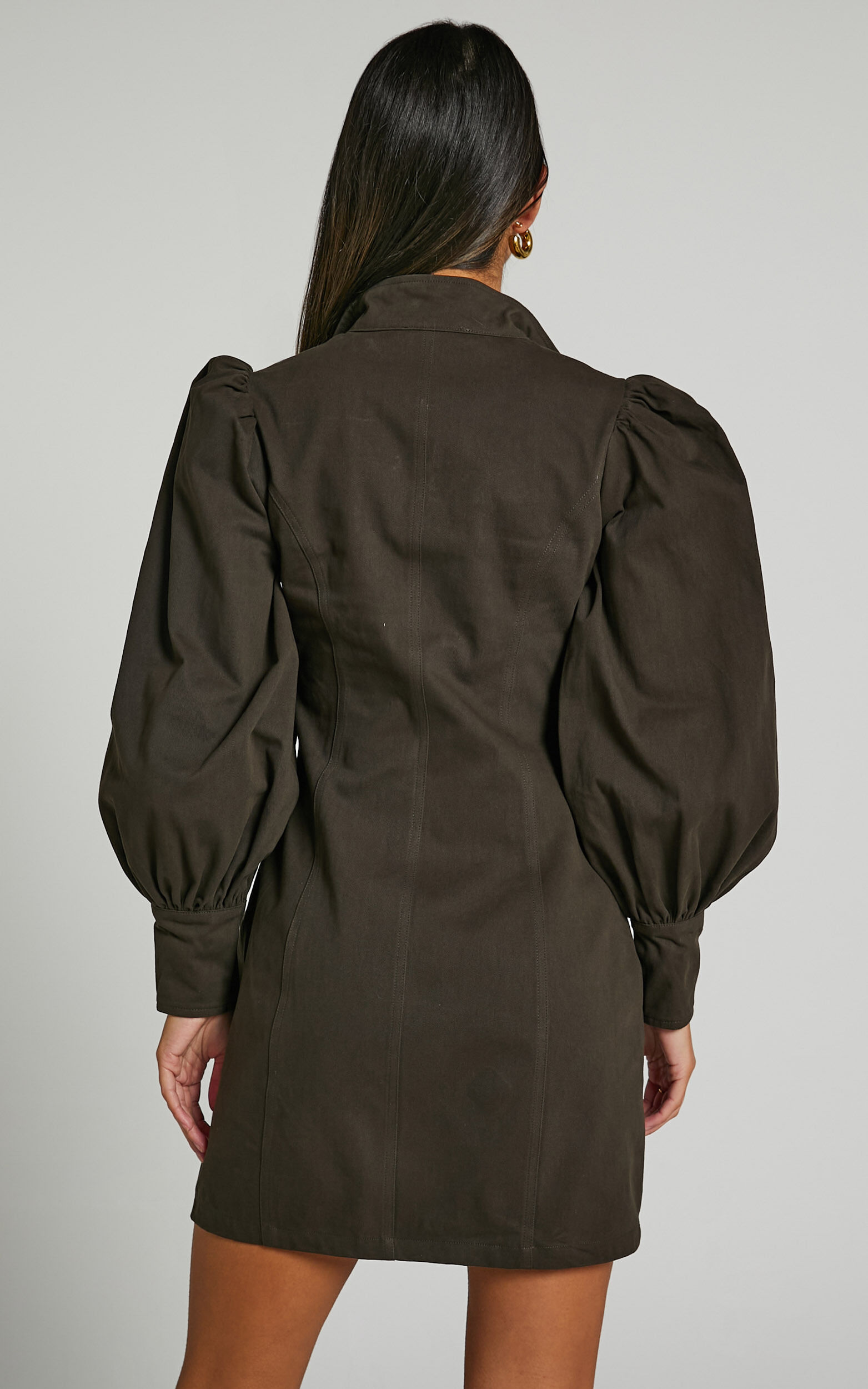 Tallis Mini Dress - Sleeve Zip Front Dress in Dark Charcoal | Showpo USA