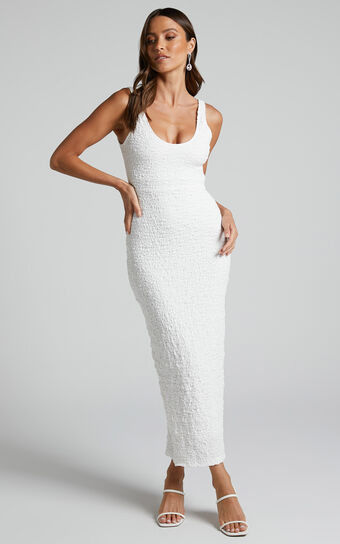 Novida Midaxi Dress - Textured Bodycon Dress in White