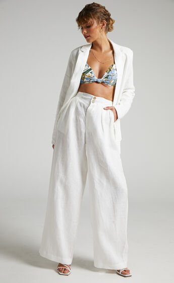 Amalie The Label - Celia Linen High Waisted Wide Leg Pants in White