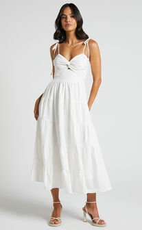 Leticia Maxi Dress - Twist Front Tie Strap Tiered Dress in Off White