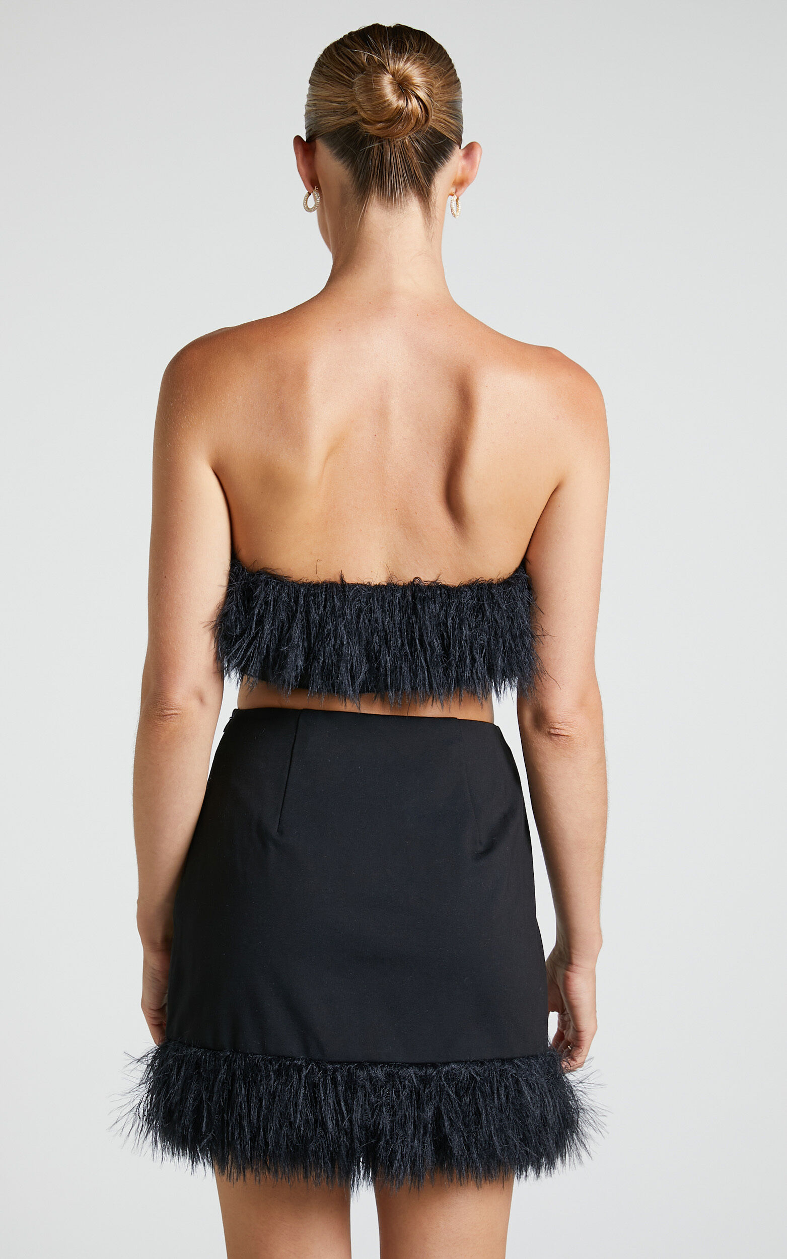 Ruffle My Feathers High Waisted Faux Feather Trim Mini Skirt