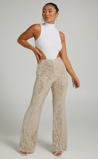 Deliza sequin flare pants in Light Gold