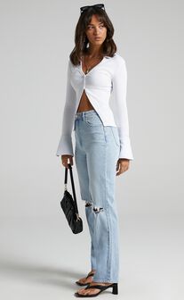 Amsu Top - Long Sleeve Button Up Top in White