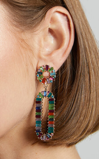 Rhanda Earrings - Gemstone Drop Earrings in Multicolour Diamante