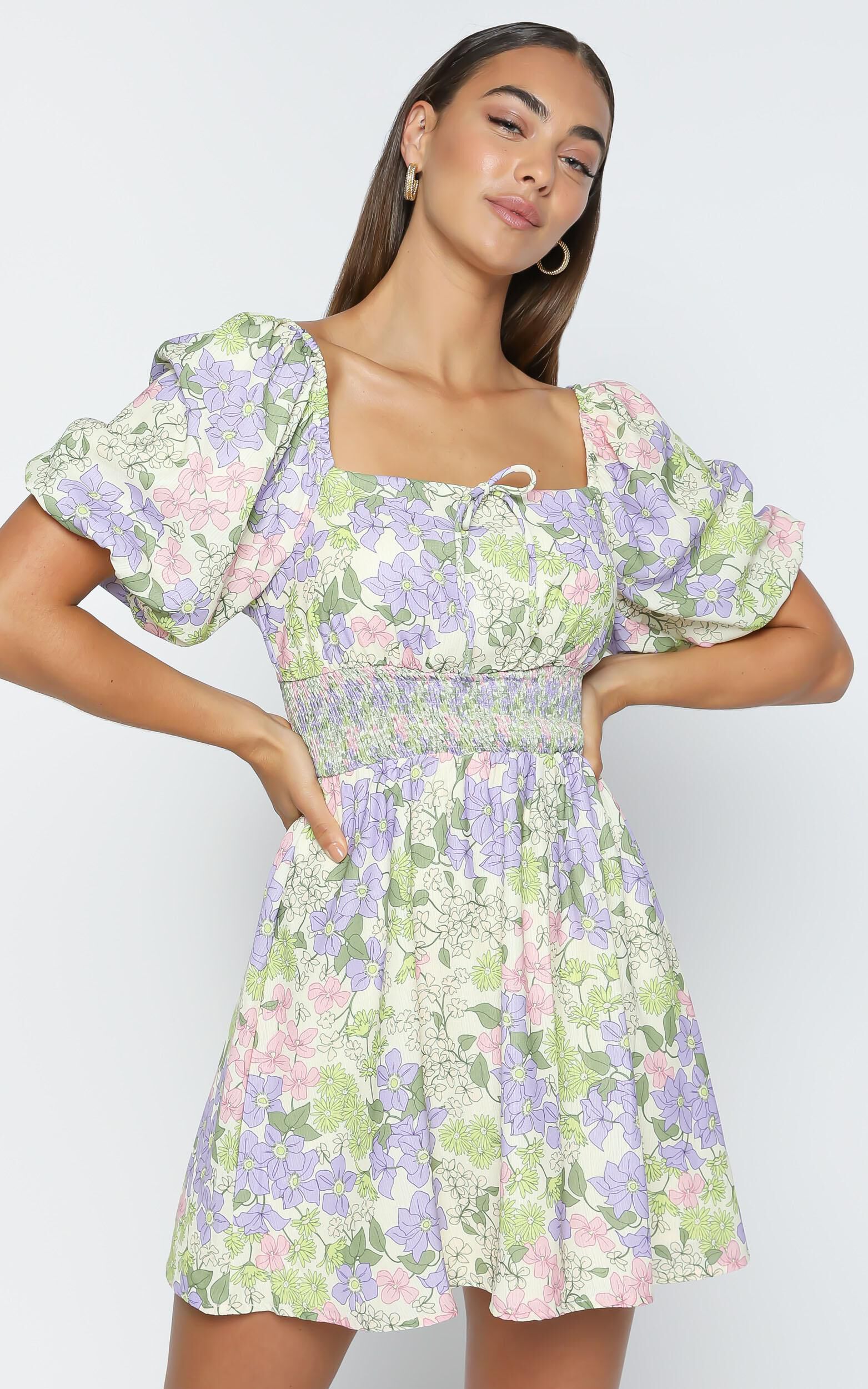 Phoebe Ruched Mini Dress in Garden Floral | Showpo