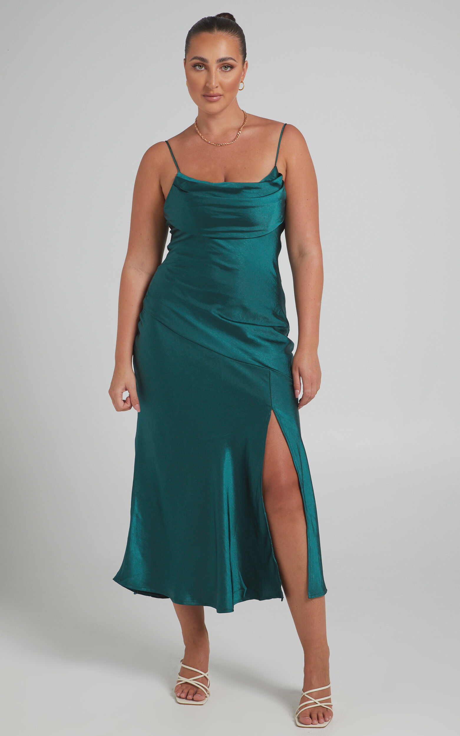 Monica Dress in Emerald Satin - 06, GRN2, super-hi-res image number null
