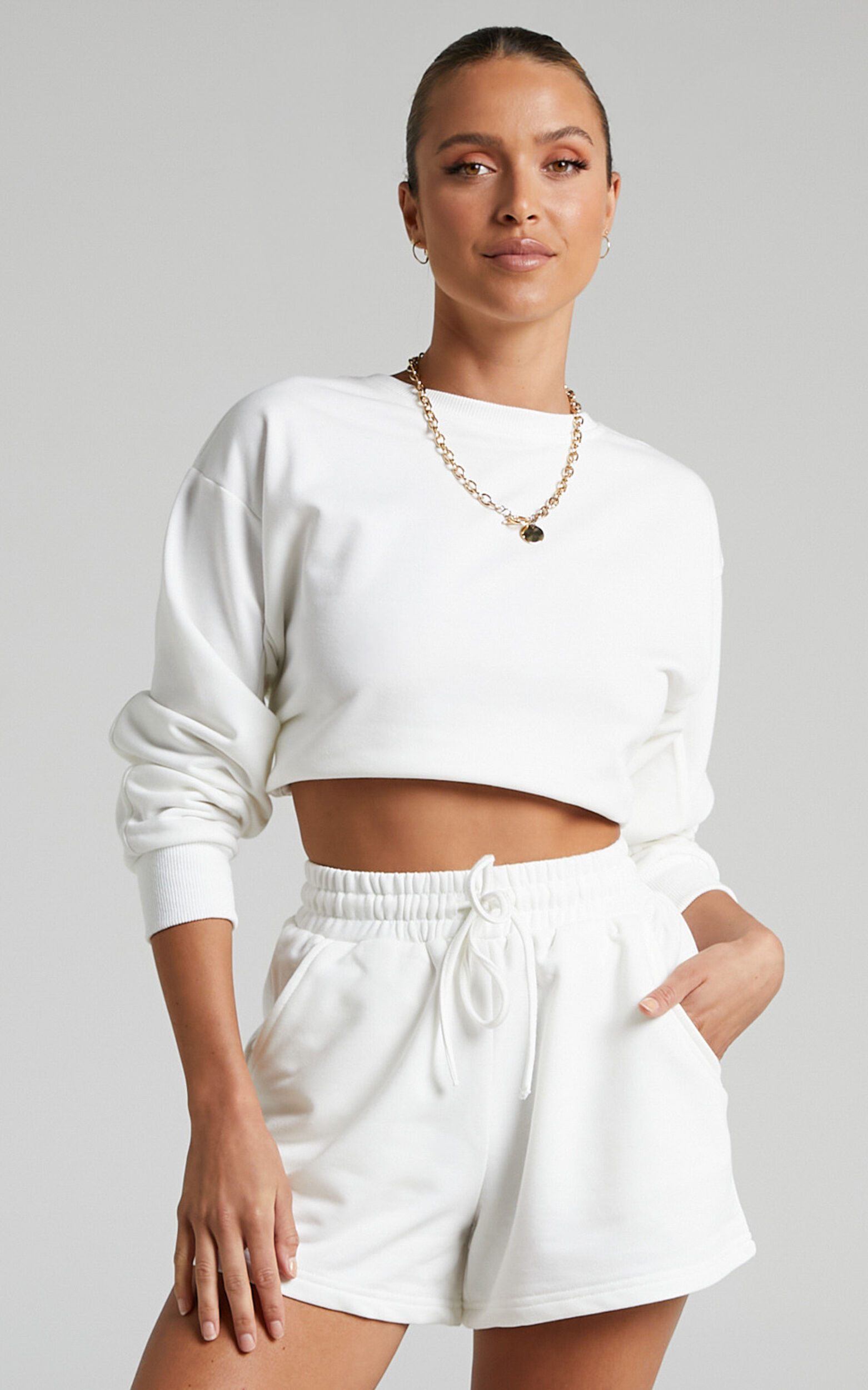 Jensome Boxy Fit Cropped Jersey Sweatshirt in White - 04, WHT2, super-hi-res image number null