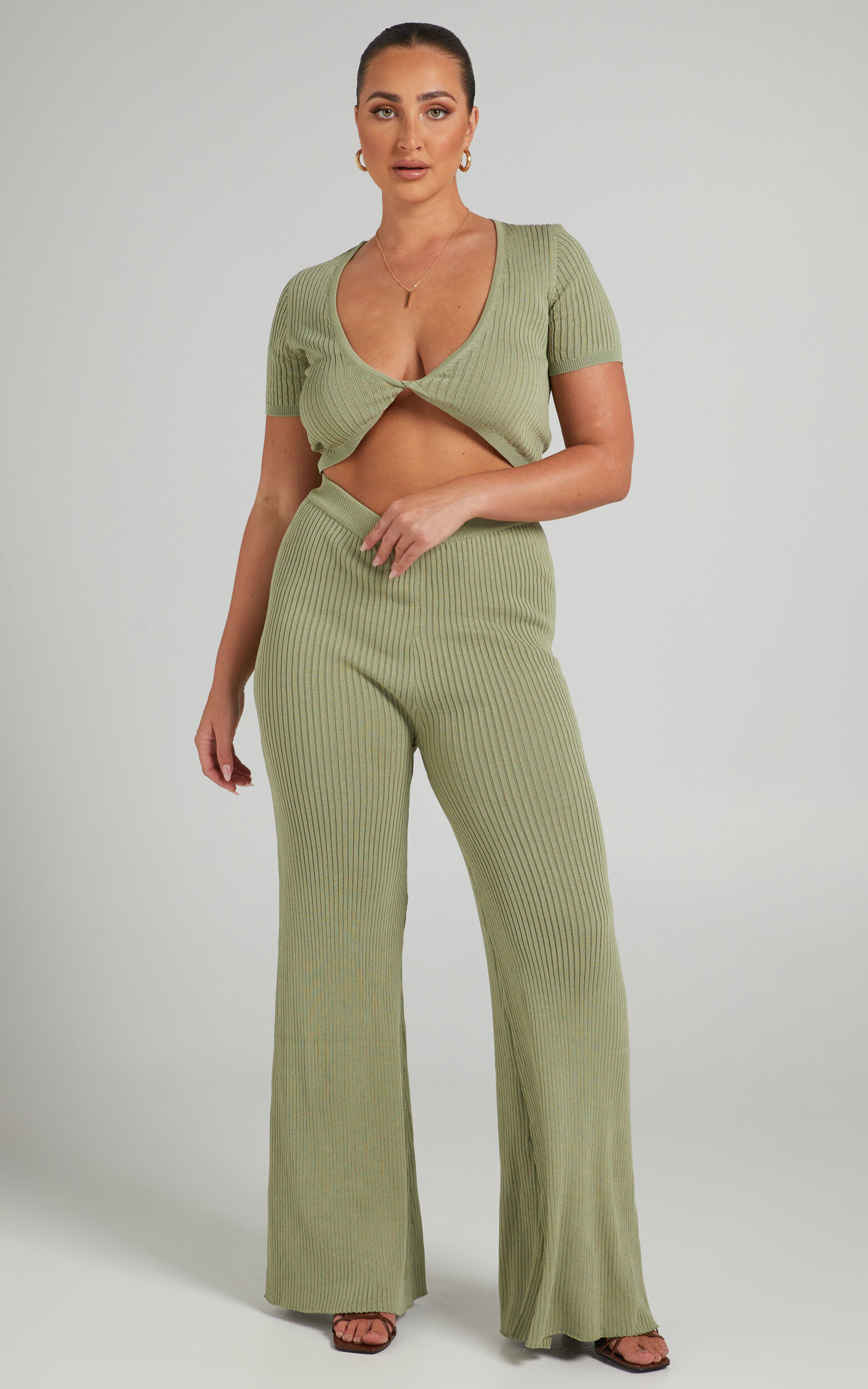 Zyanya Ribbed Cropped Two Piece Set in Sage - 06, GRN1, super-hi-res image number null