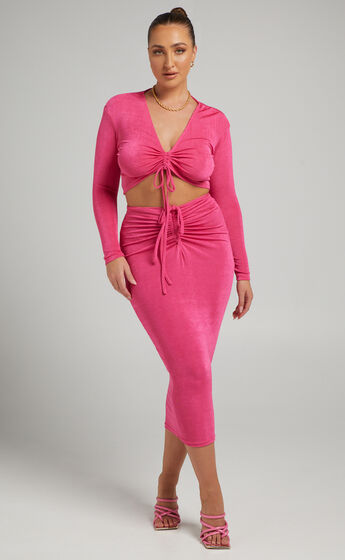 Luciana Ruched Front Crop Top in Hot Pink