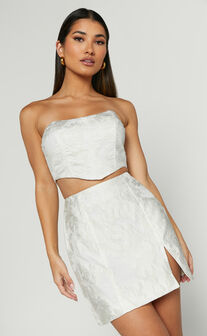 Brailey Top - Bustier Top in White Jacquard