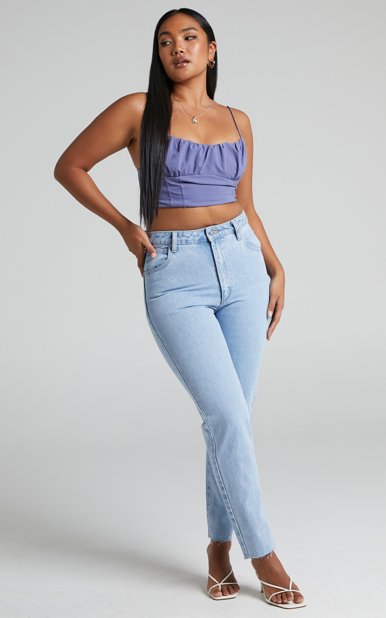 Keriana Gathered Front Corset Crop Top in Steel Blue - 06, BLU1, super-hi-res image number null