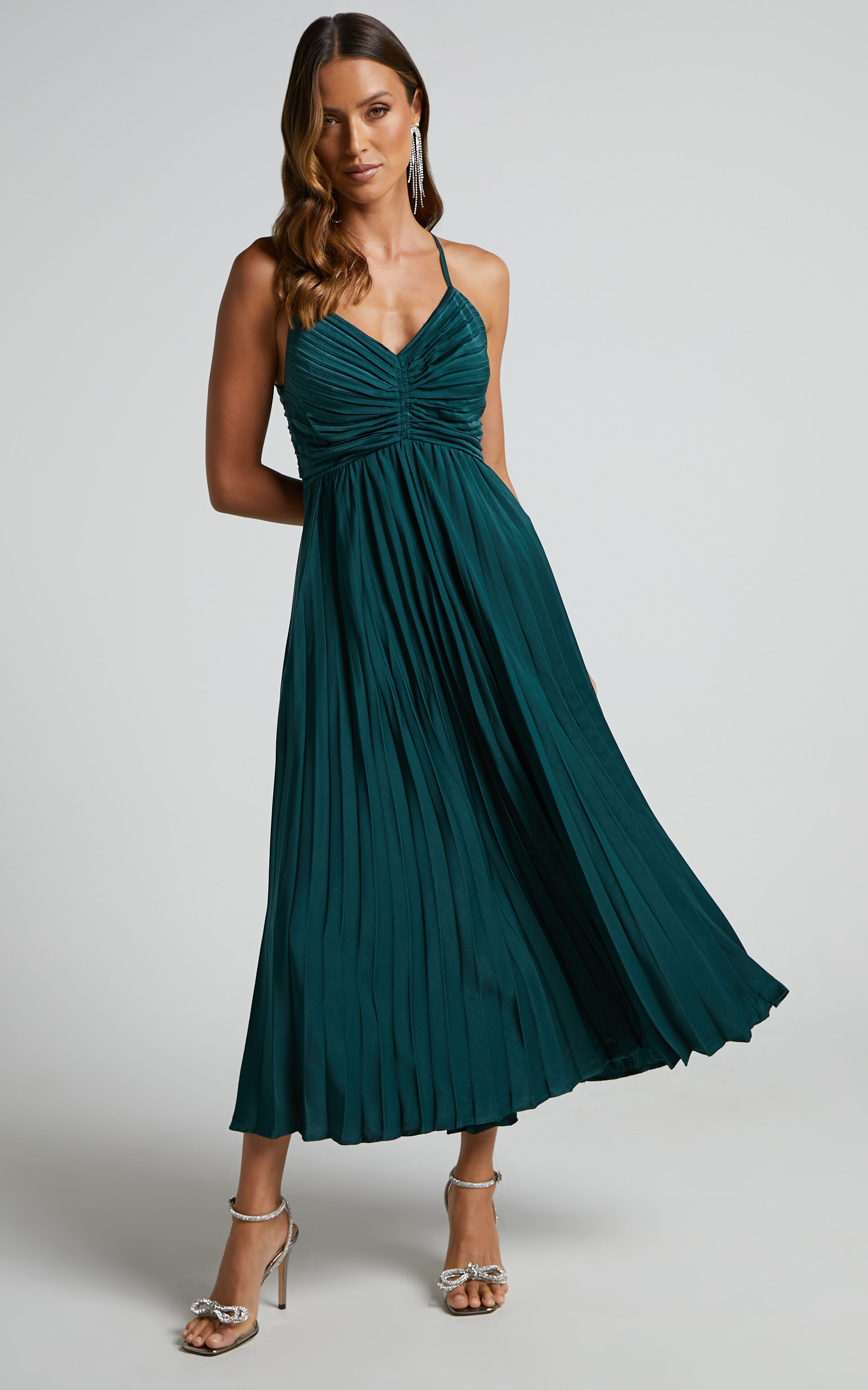Zayla Plisse Twist Front Maxi Dress in Emerald - 06, GRN1, super-hi-res image number null