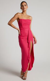 Nora Midaxi Dress - Corset Detailing Dress in Hot Pink
