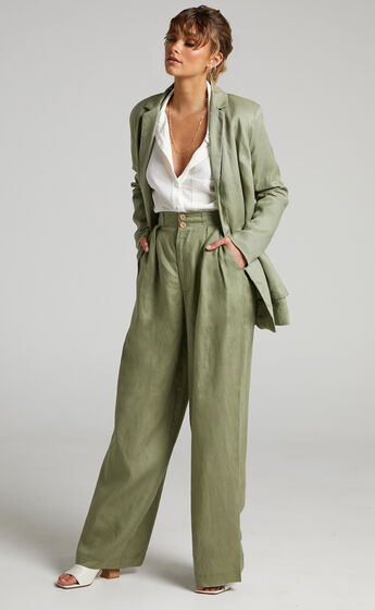 Amalie The Label - Celia Linen High Waisted Wide Leg Pants in Sage