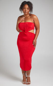 Candence Twist Front Strapless Dress in Red