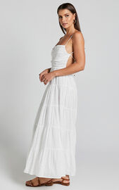 Edyta Maxi Dress - Ruched Tiered Dress in White | Showpo NZ