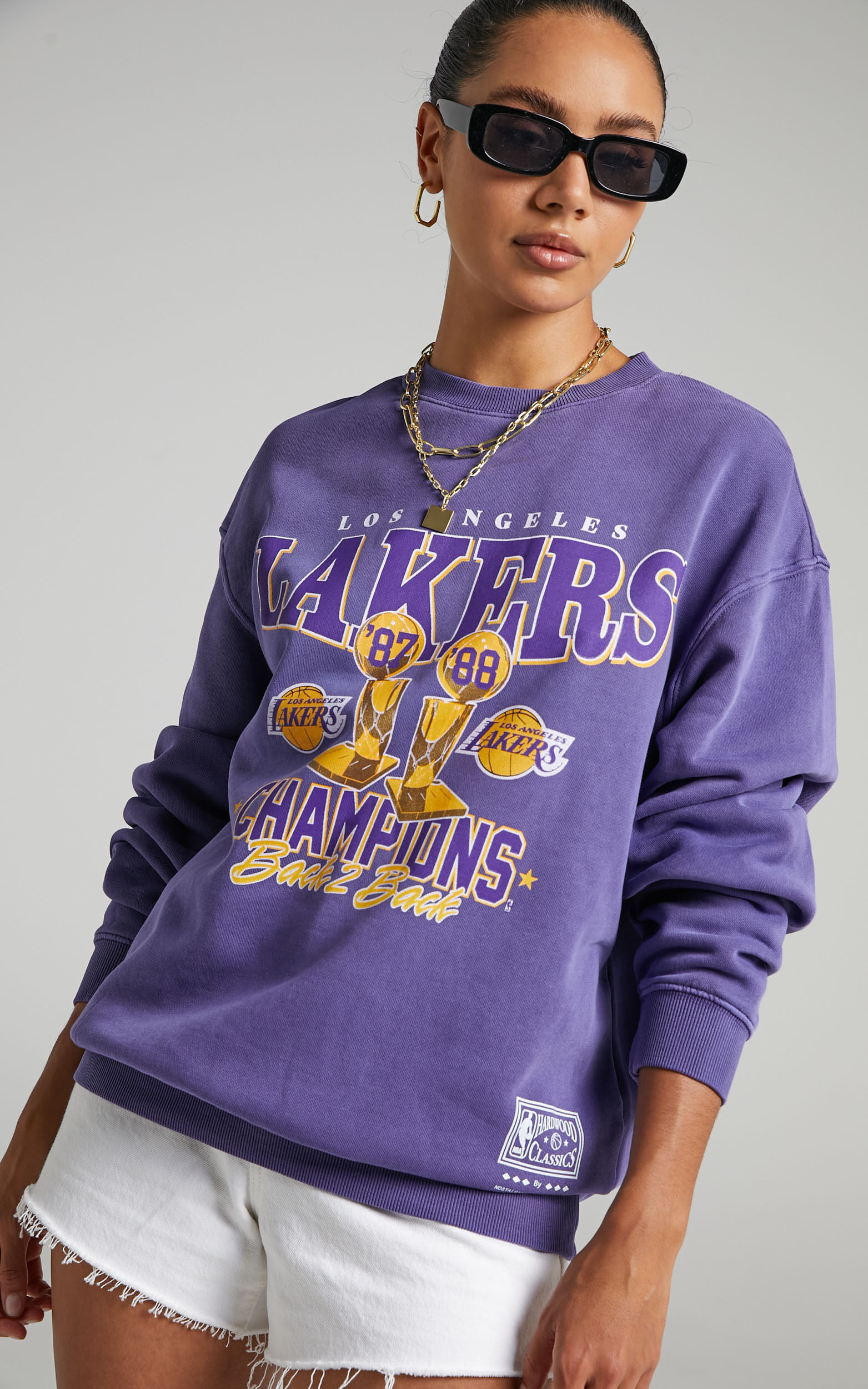 Mitchell & Ness - LA Lakers Vintage Champs Trophy Crew in Faded Purple - L, PRP1, super-hi-res image number null