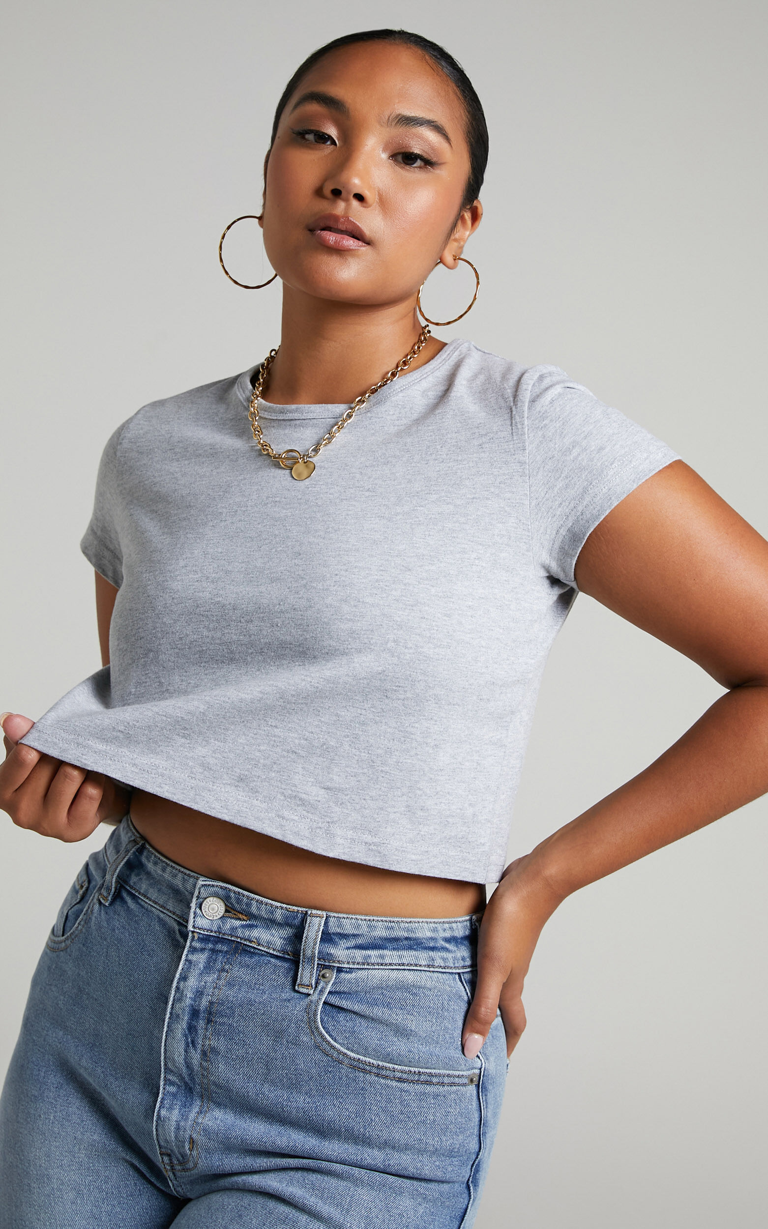 Danzel Boxy Fit Cap Sleeve Crop Top in Grey - 06, GRY2, super-hi-res image number null