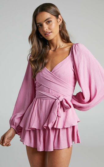 Florice Playsuit - Wrap Front Frill Playsuit in Pink