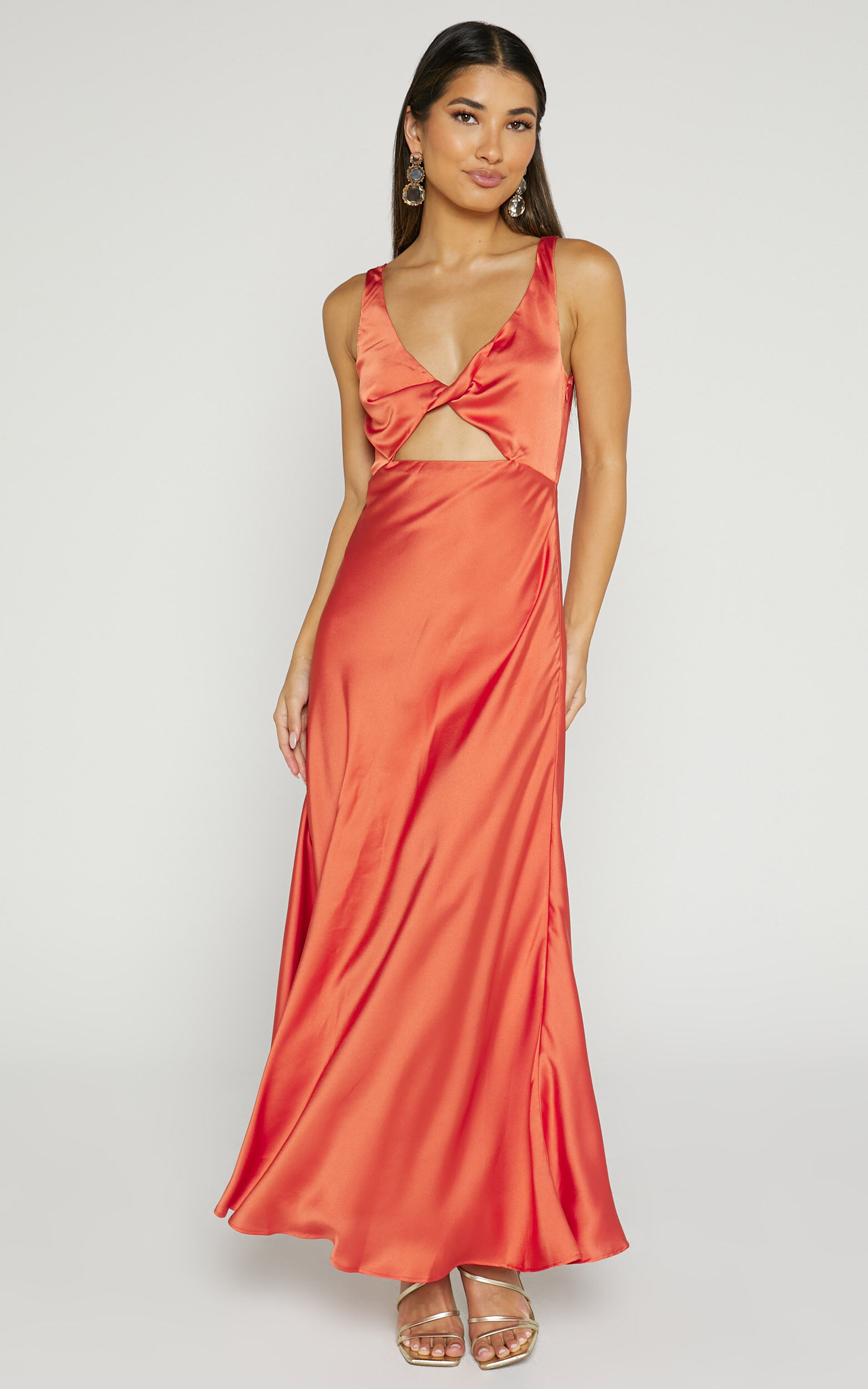 Eve Midaxi Dress - V Neck Twist Front Dress in Copper - 06, GLD1