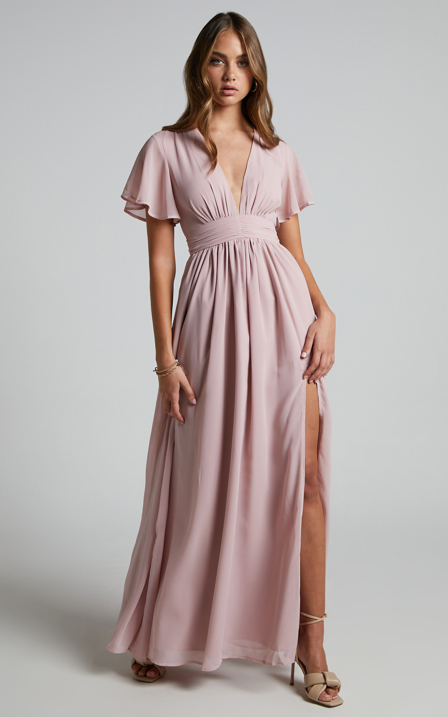 December Midi Dress - Empire Waist Dress in Dusty Pink - 06, PNK1