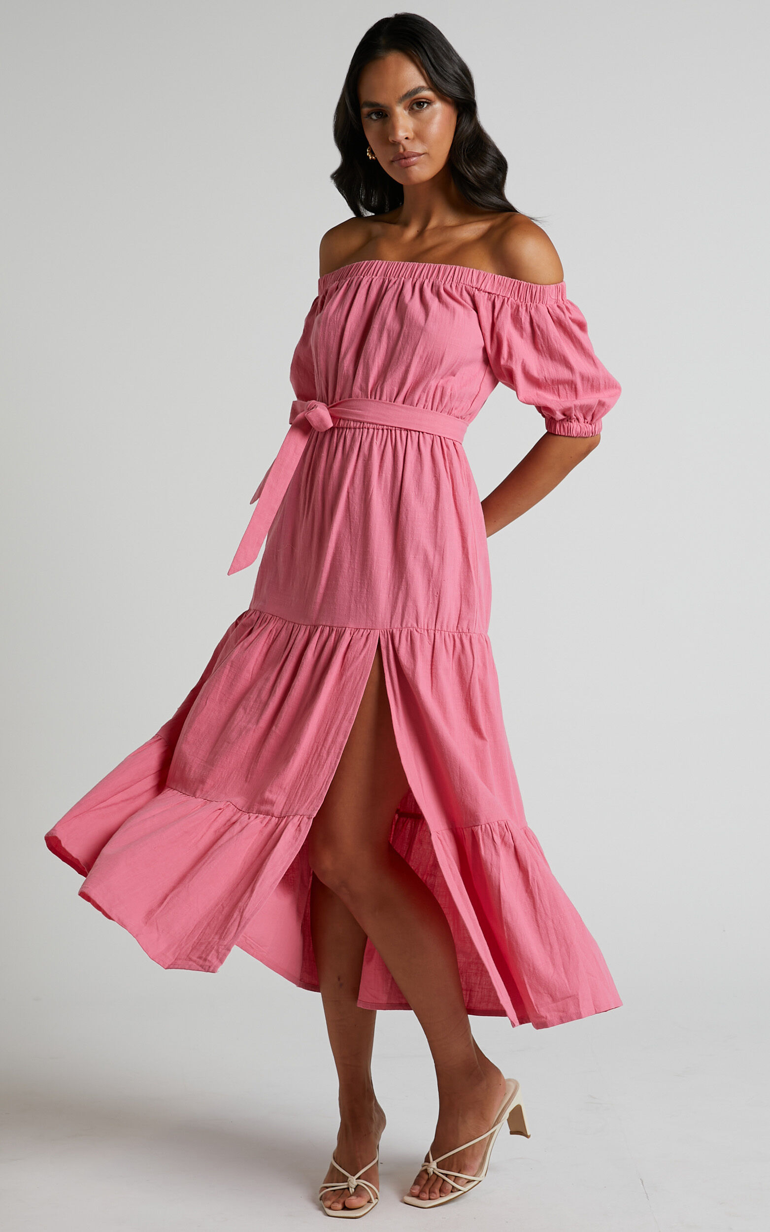 Leora Off Shoulder Tiered Maxi Dress in Pink - 06, PNK1, super-hi-res image number null