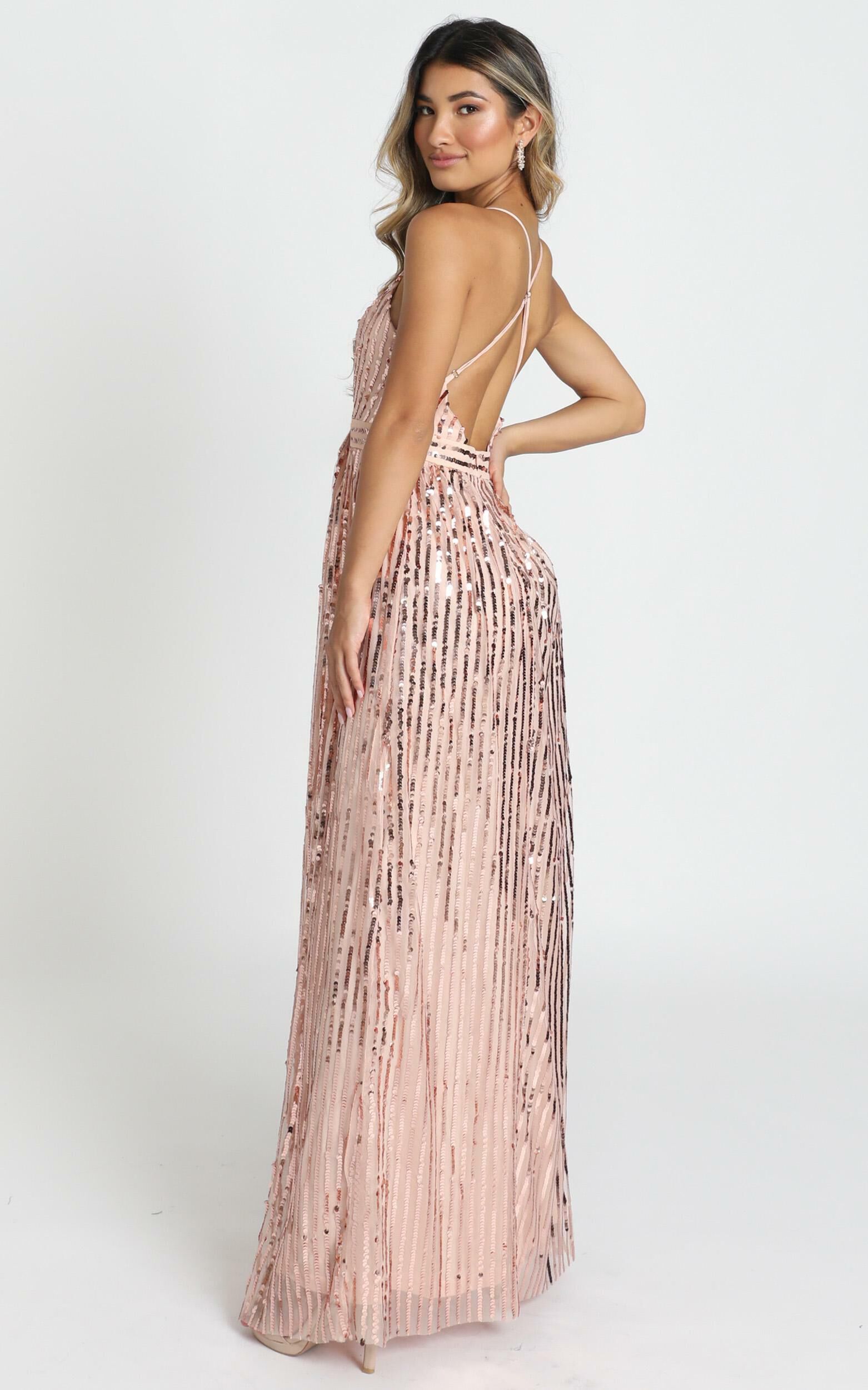 be my lover dress in rose gold sequin