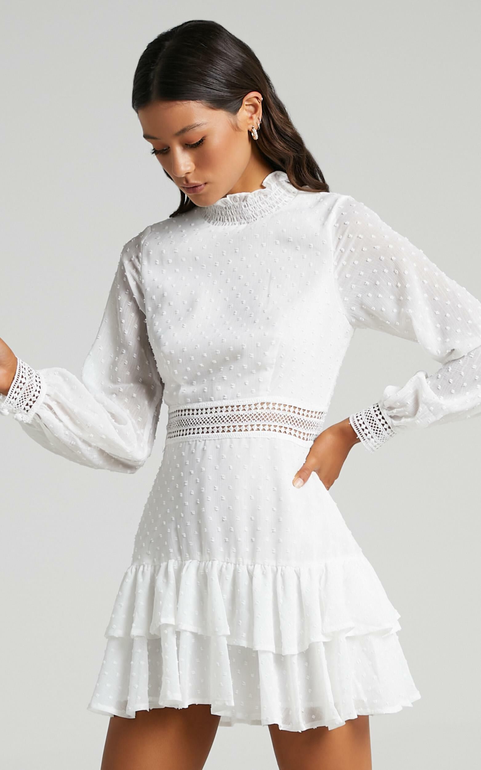 Are You Gonna Kiss Me Long Sleeve Mini Dress in White - 04, WHT1, super-hi-res image number null