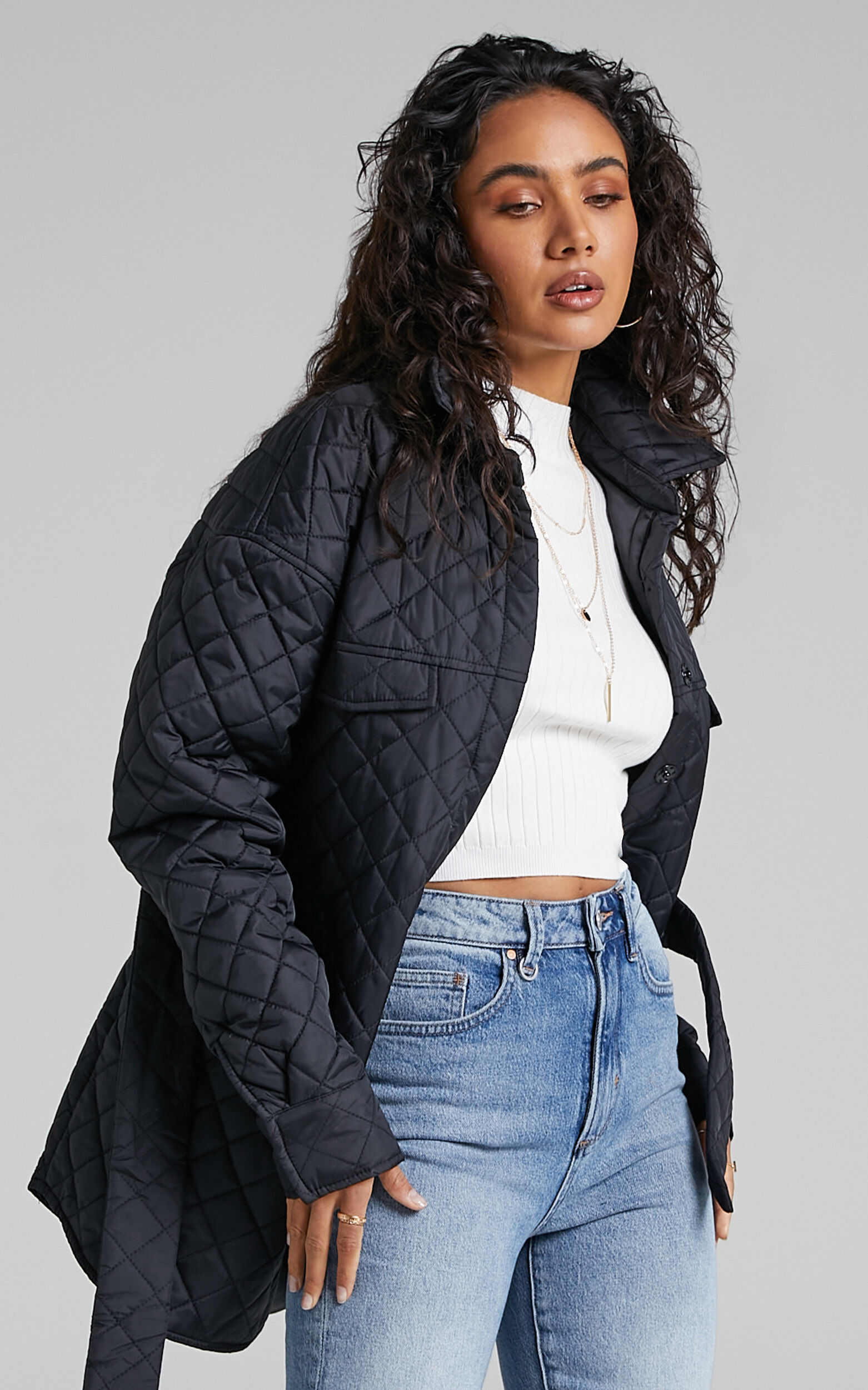 Adanna Quilted Button Up Jacket in Black - 06, BLK1, super-hi-res image number null