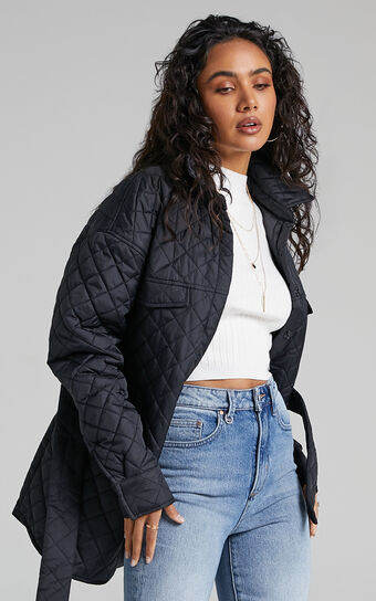 Adanna Quilted Button Up Jacket in Black