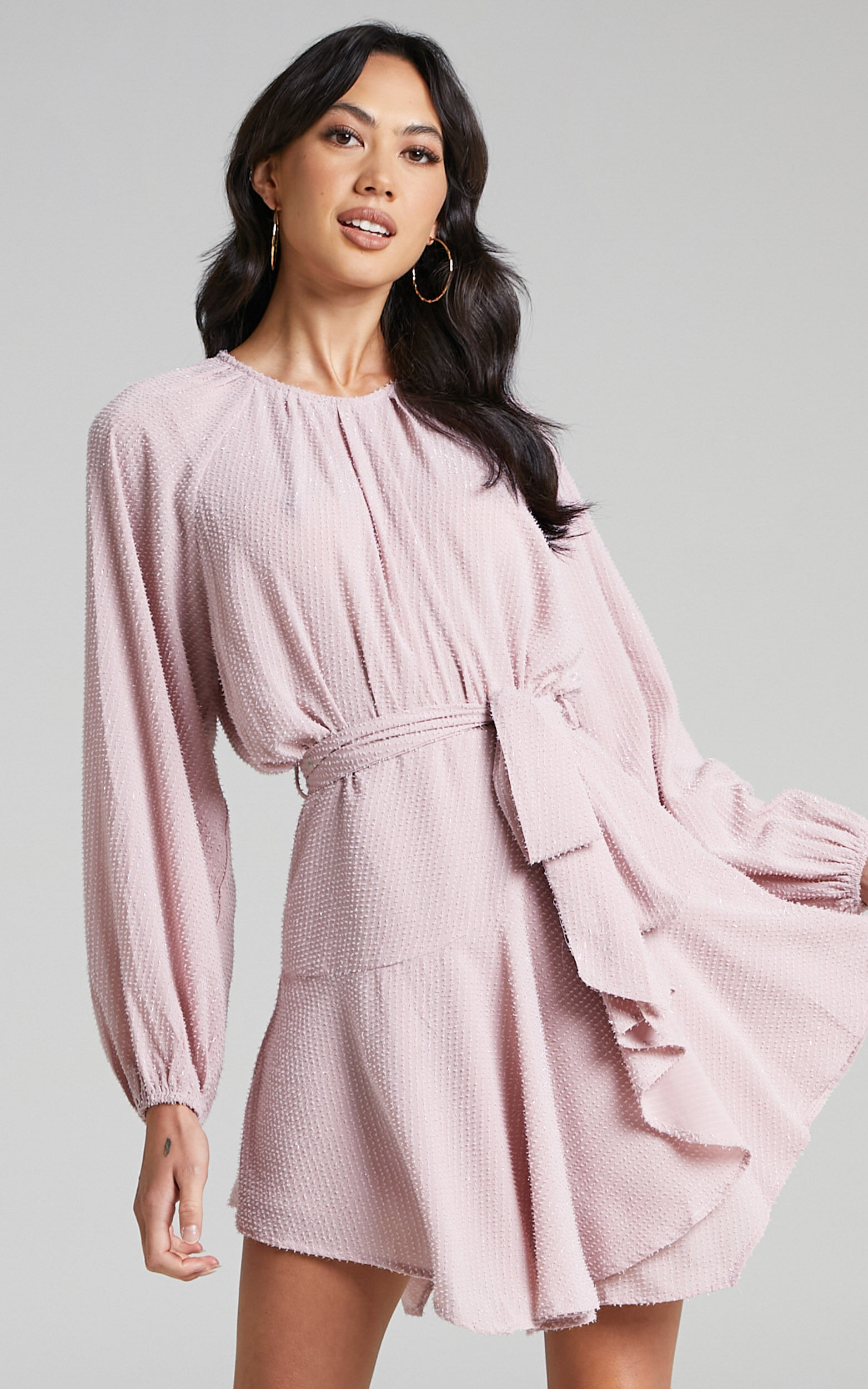 Adleigh Asymmetric Hem Long Sleeve Mini Dress in Pink - 04, PNK1, super-hi-res image number null