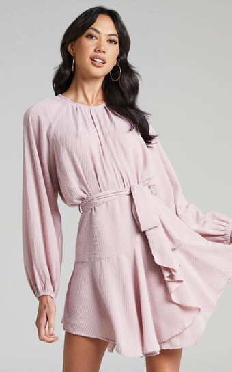 Adleigh Asymmetric Hem Long Sleeve Mini Dress in Pink
