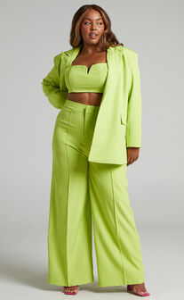 Maida V-Front Crop Top and Wide Leg Pants Two Piece Set in Lime