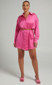 Desiree Shirt Dress in Bubblegum Pink