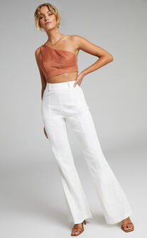 Chielo High Rise Fit and Flare Pant in White