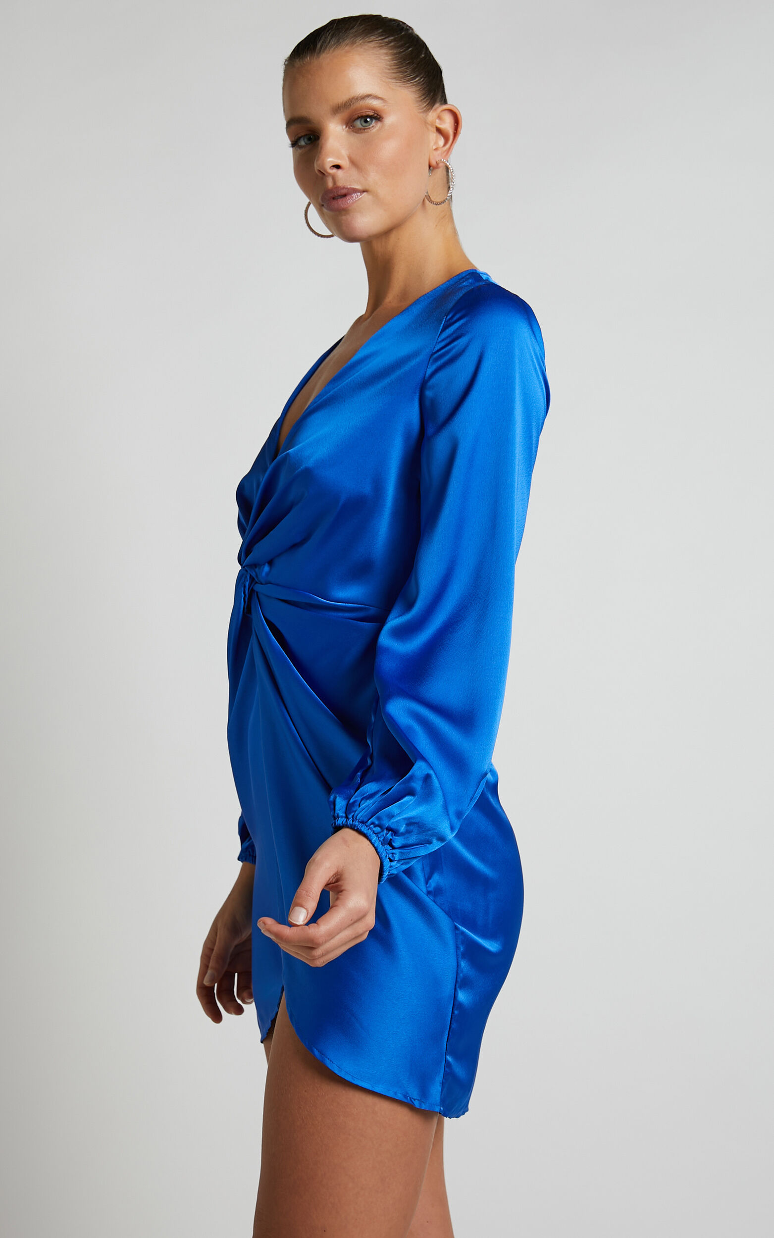 Everest Twist Front relaxed sleeve mini dress in Cobalt | Showpo USA