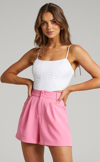 Ashesha High Waisted Tailored Suiting Shorts in Pink