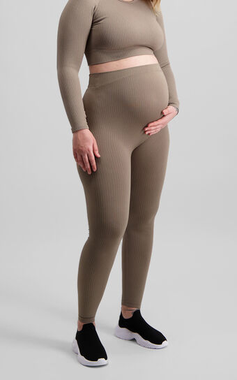 Aim'n - MATERNITY RIBBED SEAMLESS TIGHTS in Espresso