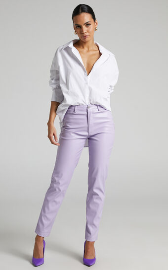 Dilyenne High Waist Straight Leg Faux Leather Pants in Lilac