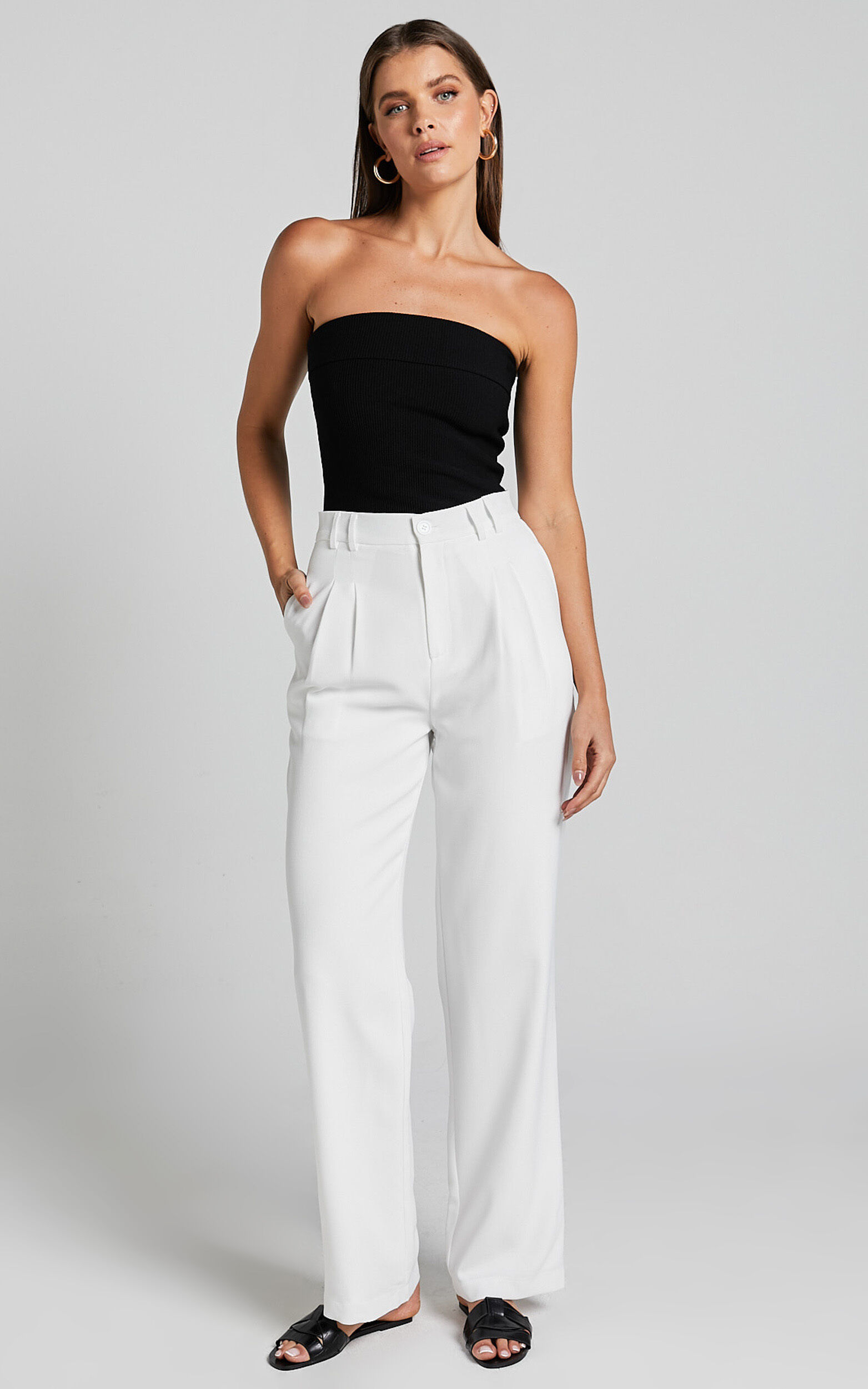 Alda Pants - High Waisted Tailored Twill Pants in White - 06, WHT1