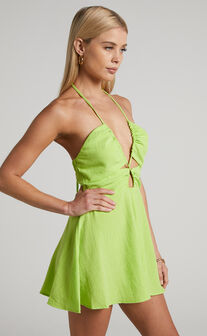 Khari Playsuit - Halter Cut Out Playsuit in Lime
