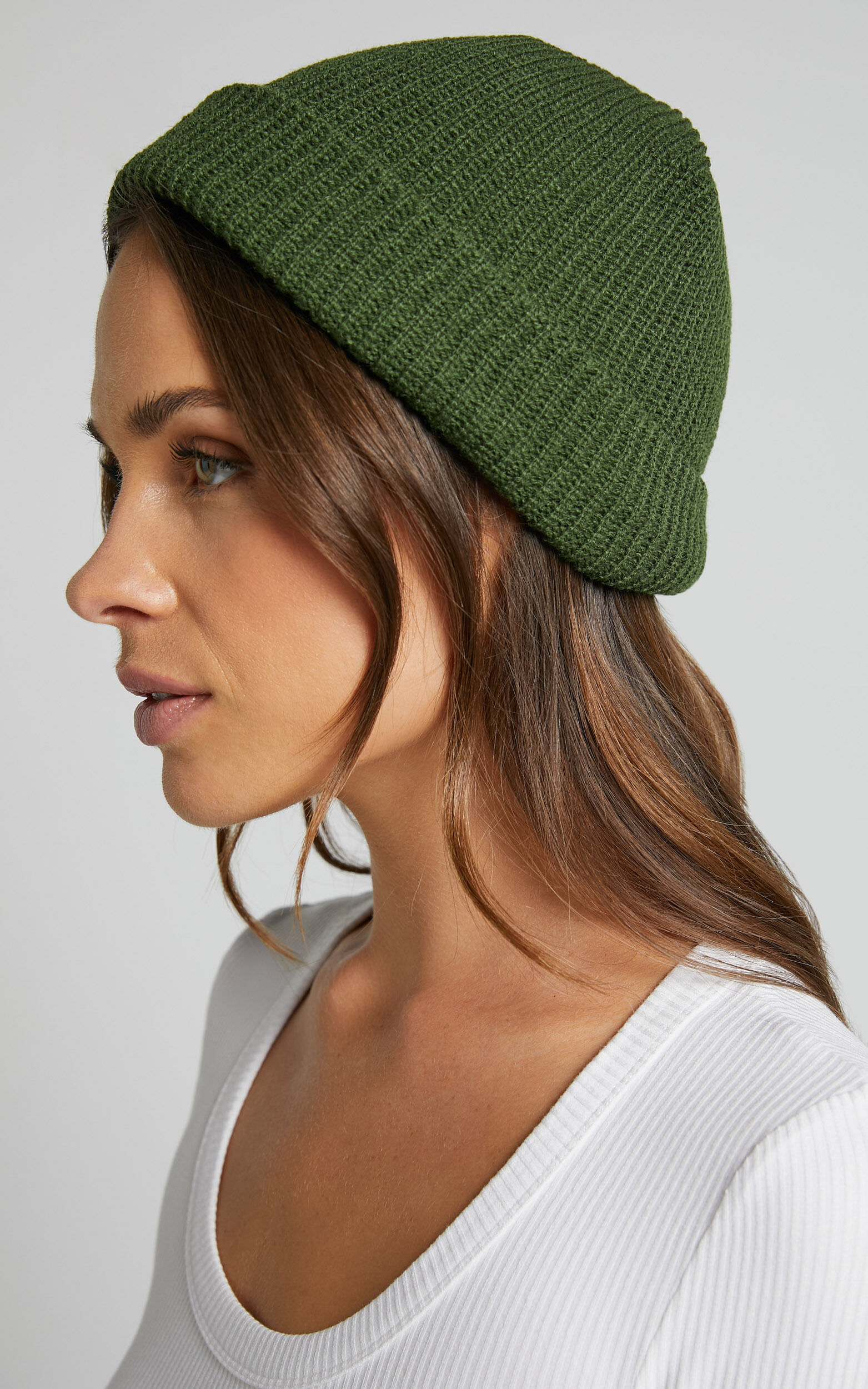 Freya Knitted Beanie in Khaki - NoSize, GRN1, super-hi-res image number null