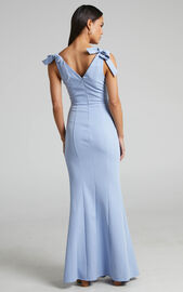 Alesti Tie Shoulder Plunge Neck Maxi Dress in Light Blue | Showpo USA
