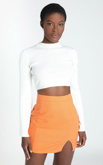 International Babe Mini Skirt in Tangerine Linen Look