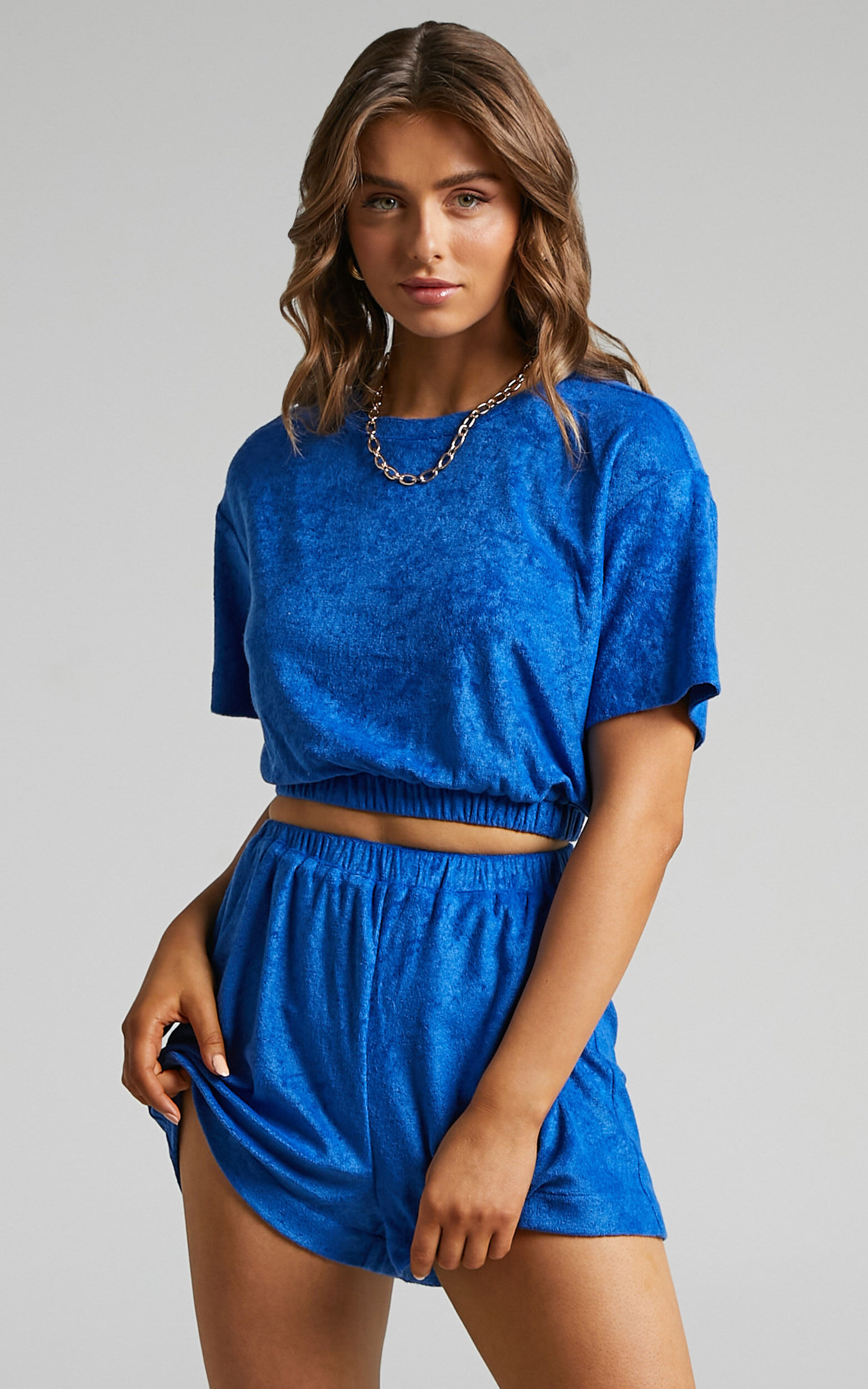 Broditha Terry Towelling Crew Neck Top in Blue - 04, BLU1, super-hi-res image number null