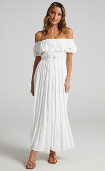 Notre Dame Midaxi Dress - Off Shoulder Dress in White