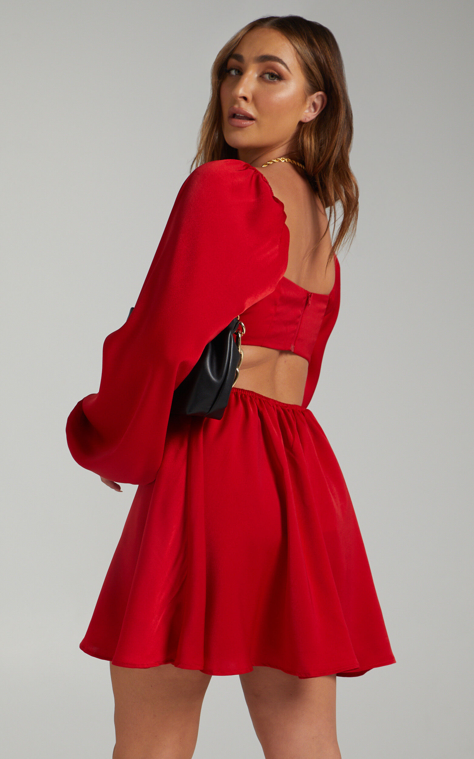 Alperne Forenkle Litterær kunst Dolci Side Cut Out Long Sleeve Mini Dress in Red | Showpo USA